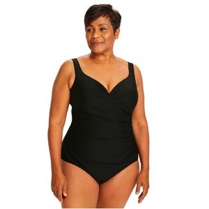 Miraclesuit Ruched Tummy Control One-Piece Swimsuit Slimming Fit 18W Black GUC